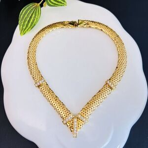 Vintage Whiting & Davis ART DECO V Shape Snake Mesh Necklace Gold Tone Unsigned